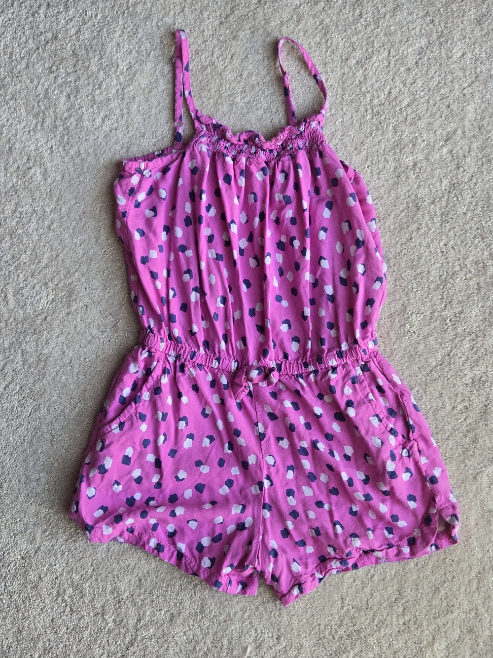 Cat & Jack Pink Spotted Girls' Romper with Navy & White Accents